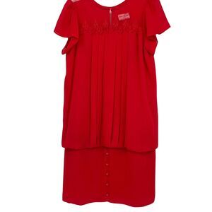 Vintage 70's Diamond Run Women's 100% Polyester Red Drop Waist Lace Mesh‎ Dress